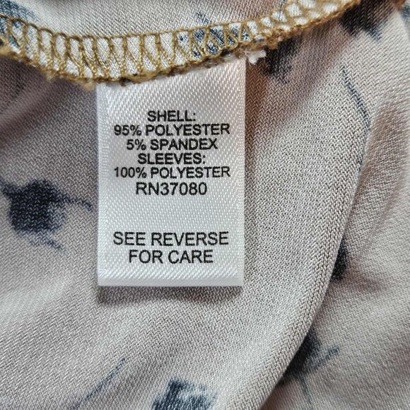 Cato Mixed Fabric Top Tan Black Floral Print Long Net Sleeves Women's Size 18/20 - Picture 11 of 11